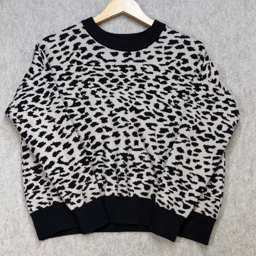 Black Leopard Print T Tahari Women S Chic Mob Wife Crewneck Animal Print Sweater